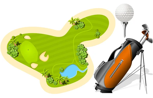Грин, сумка для гольфа и мяч — стоковый вектор