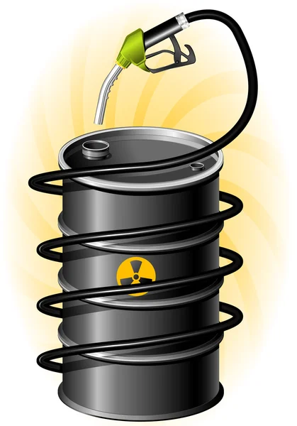 Zwarte olie drum en brandstof pomp met slang — Stockvector