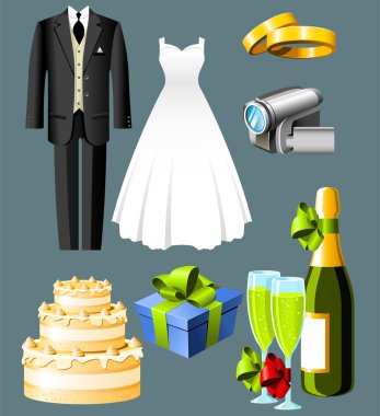 Düğün simgeler - yedi öğeleri ayarlama