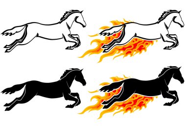 Running horse silhouette in flame clipart