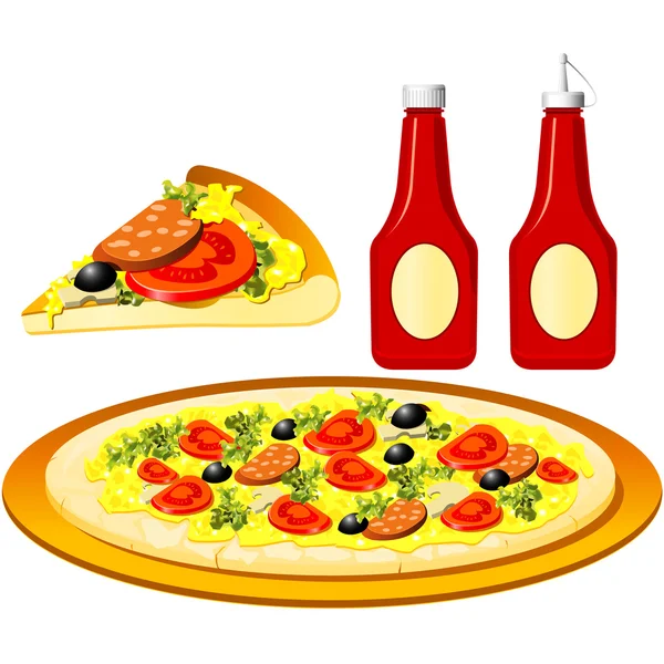 Yemek serisi - İtalyanca - pizza ve ketçap — Stok Vektör