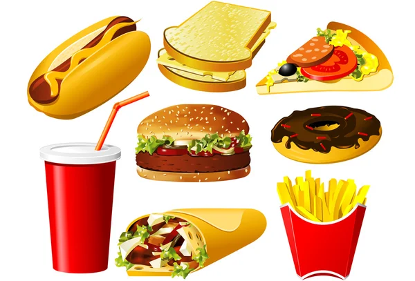 Fast-Food-Ikone gesetzt — Stockvektor