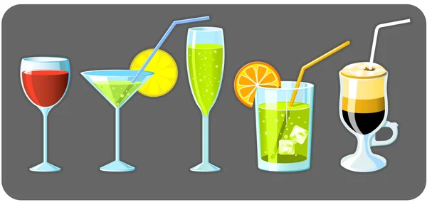 stock vector Set of five different glasses with drinks