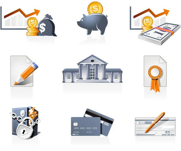 Icônes bancaires, financières et boursières — Image vectorielle