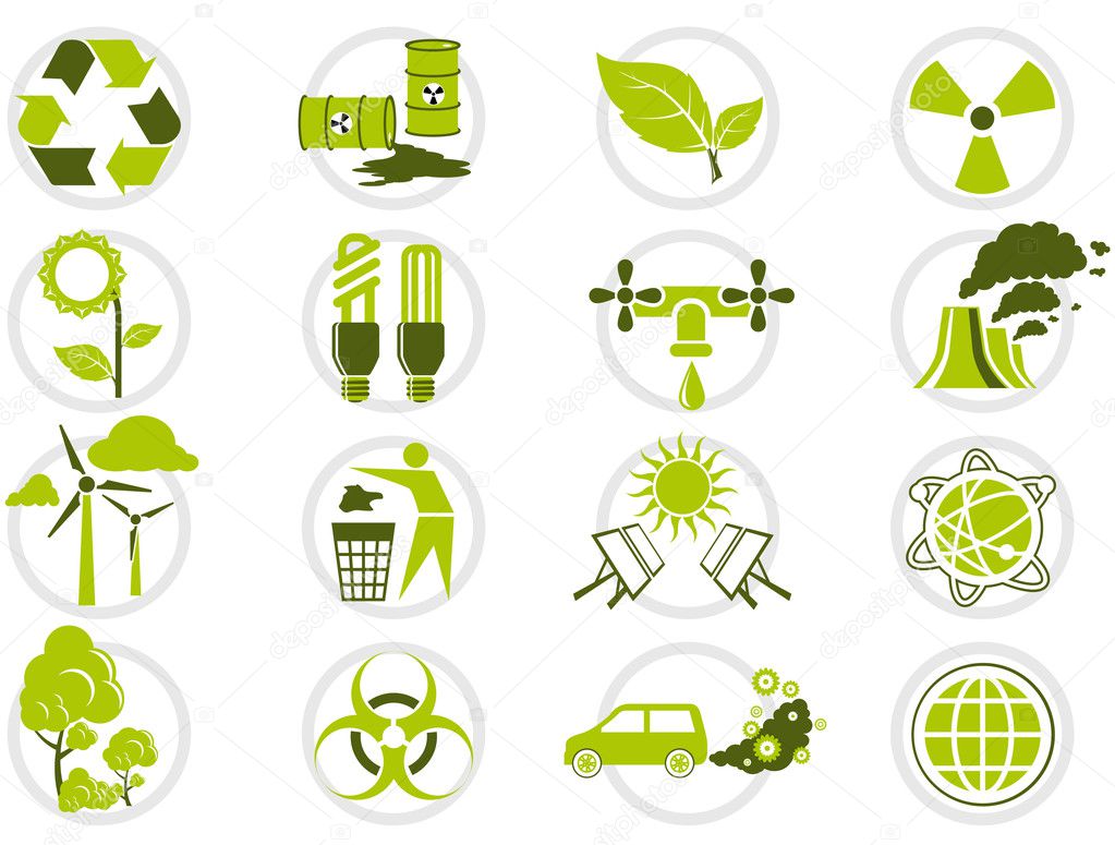 Energy saving and environmental protection icon set