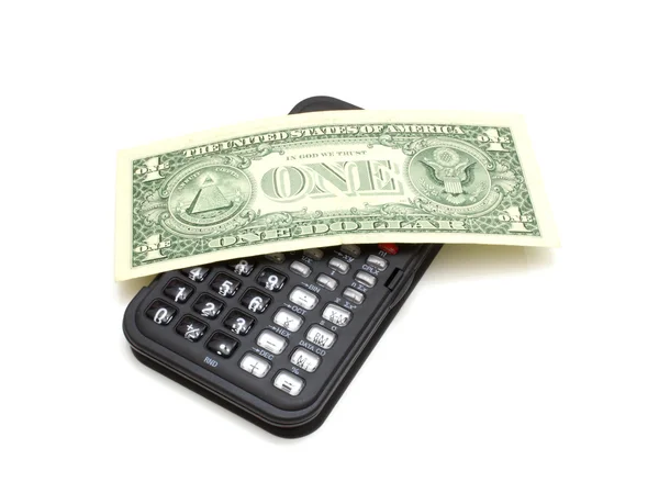 Калькулятор и один доллар — стоковое фото
