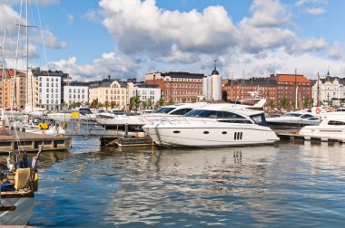 Helsinki. Boats and yachts at a mooring clipart