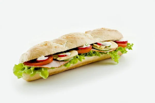 Taze sebze ve Jambonlu sandviç — Stok fotoğraf
