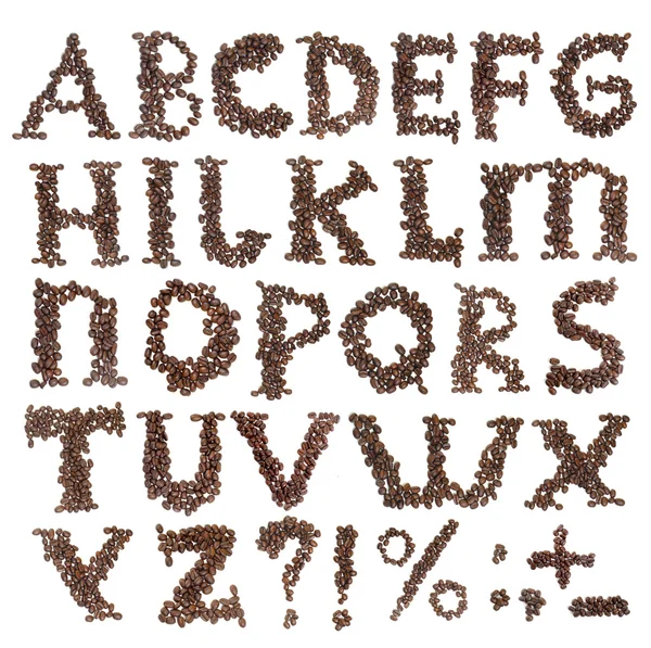 Kaffebønner, alfabet – stockfoto