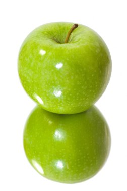 Isolated green apple in mirror clipart