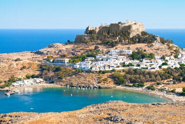 Acropolis in the ancient greek town Lindos clipart