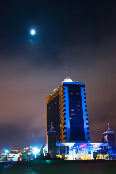 Shining hotel Odessa building at night — Stock Photo, Image