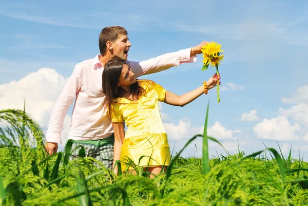 Szczęśliwa para na trawnik — Zdjęcie stockowe