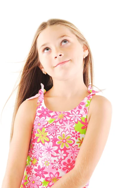 Little blond girl with long hair — Stock Photo, Image