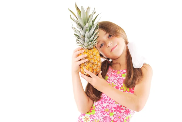 stock image Little girl with a pineapple