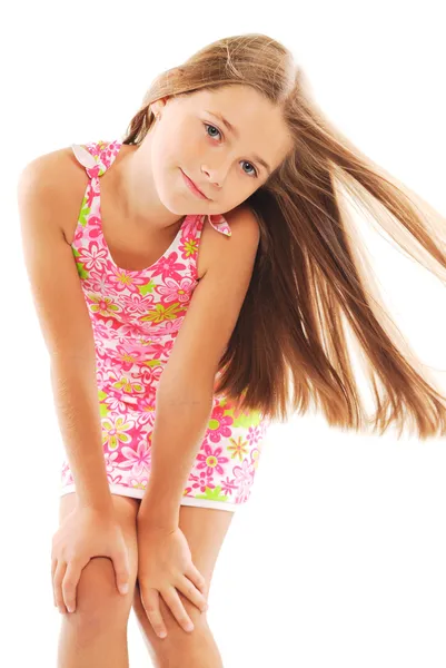 Little blond girl with long hair — Stock Photo, Image