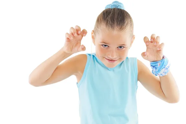 Маленькая девочка в синем спортивном костюме — стоковое фото