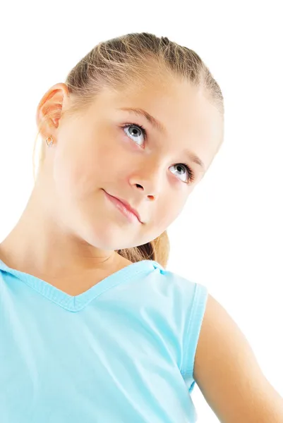 Kleines Mädchen in blauer Sportbekleidung — Stockfoto