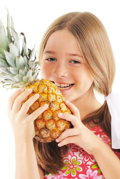 Lille pige med ananas - Stock-foto