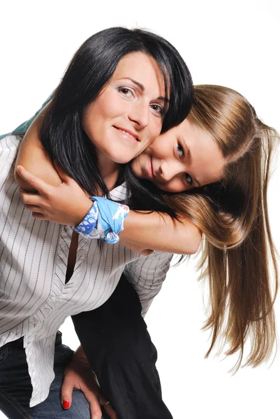 Mor med datter isoleret på hvid baggrund - Stock-foto