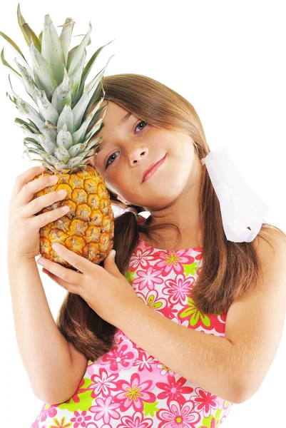 Lille pige og ananas - Stock-foto