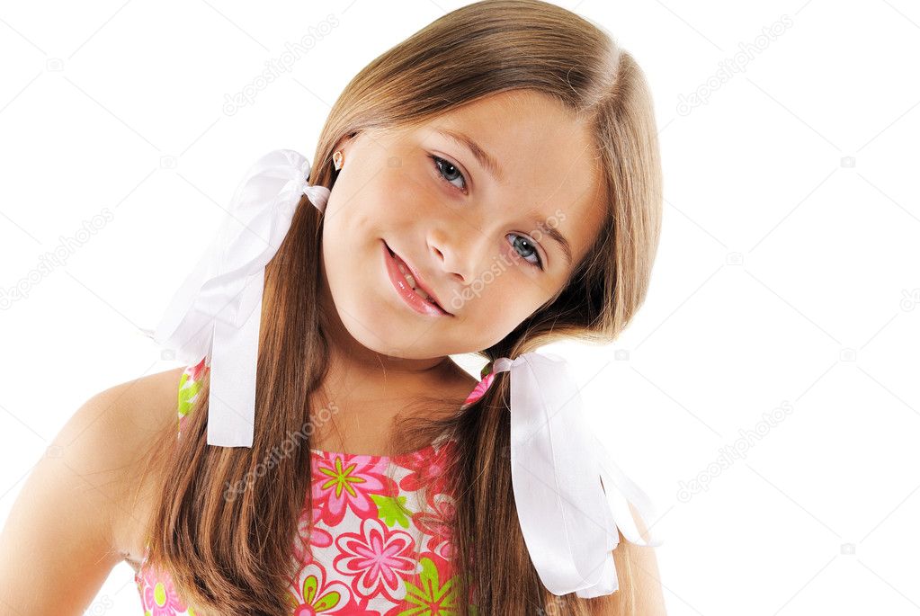 Bright portrait of little girl with white bows Stock Photo by ©photolux ...