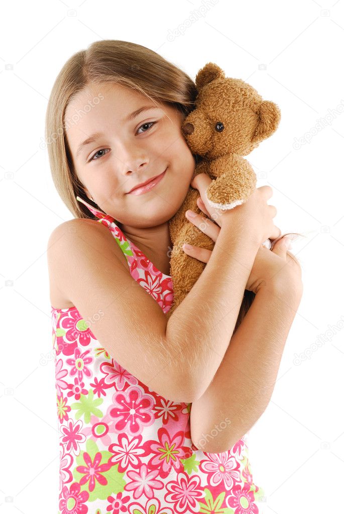 Little girl with teddy bear — Stock Photo © photolux #3769360