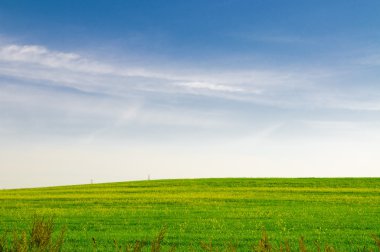 Yeşil tepe ve mavi gökyüzü