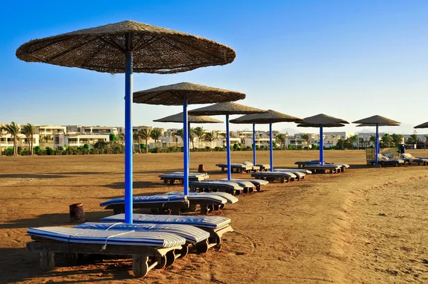 Stro parasols op het strand van Egypte — Stockfoto
