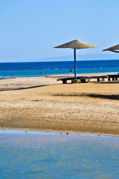 Ombrelli di paglia sulla spiaggia d'Egitto — Foto Stock