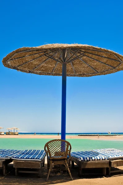 Солом'яні парасольки на пляжі Єгипту — стокове фото