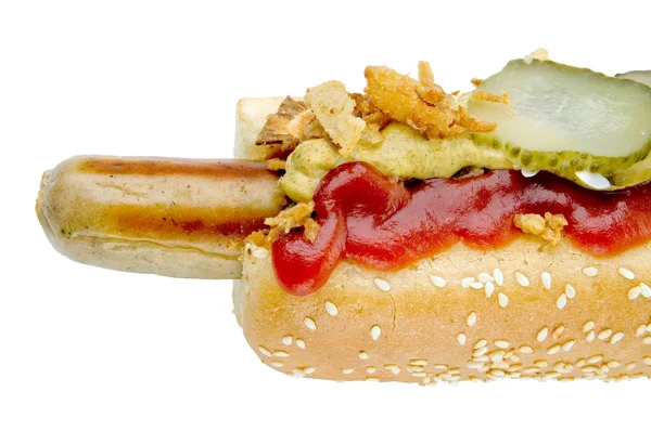 Hot-dog with cucumber — Stock Photo, Image