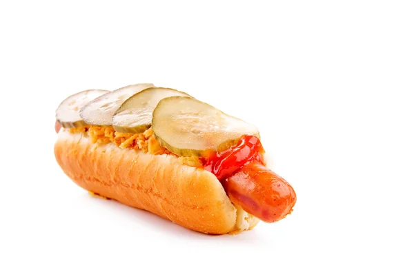 Hotdog with onion and cucumber — Stock Photo, Image