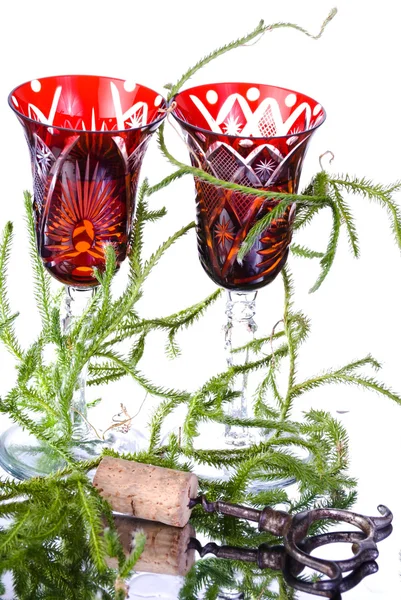 Wineglasses with lycopodium — Stock Photo, Image