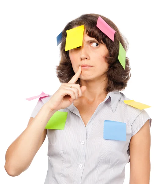 stock image Pensive pretty girl with many stickers