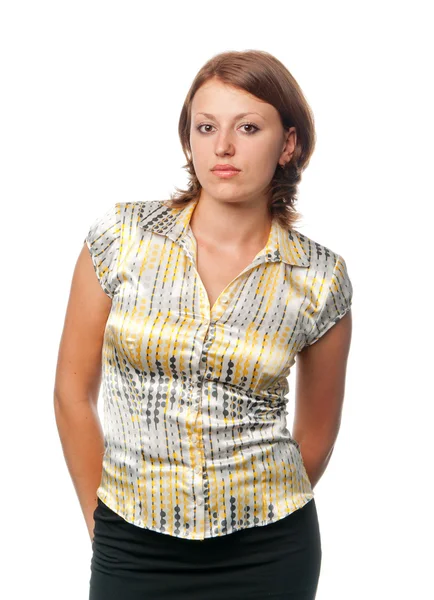 Brown-haired woman in a light blouse — Stock Photo, Image