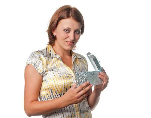 Smiling girl with gift — Stock Photo, Image