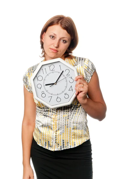Emotional girl with the clock: "I am late!" — Stock Photo, Image