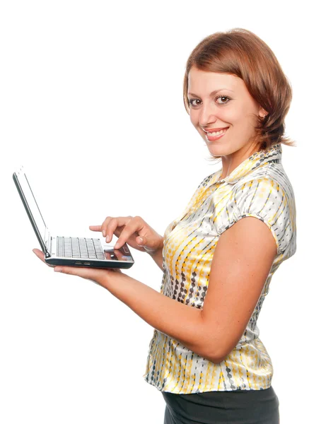 stock image Smiling girl with laptop