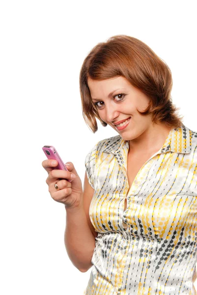 Mosolygó lány egy mozgatható telefon — Stock Fotó