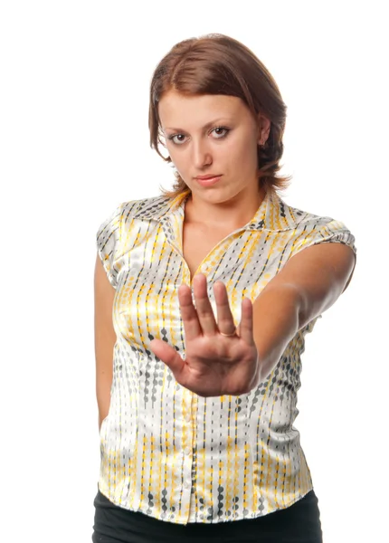 Meisje toont gebaar "Nee" — Stockfoto