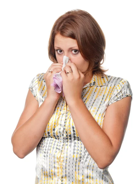 Девушка с простудой и аллергией — стоковое фото