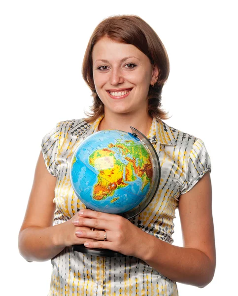 Smiling girl with the globe — Stock Photo, Image