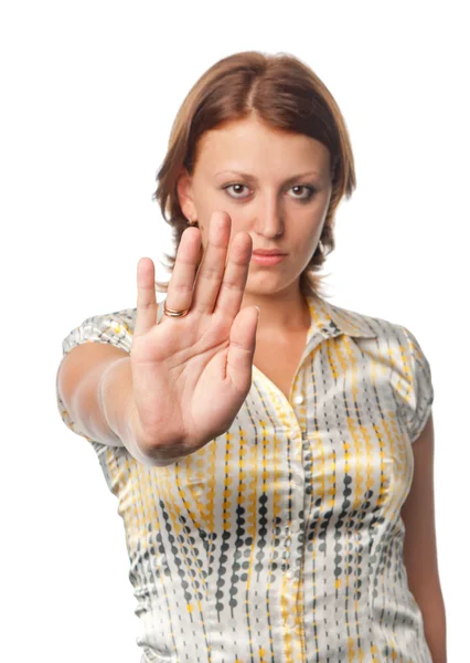 Girl shows gesture "No" — Stock Photo, Image