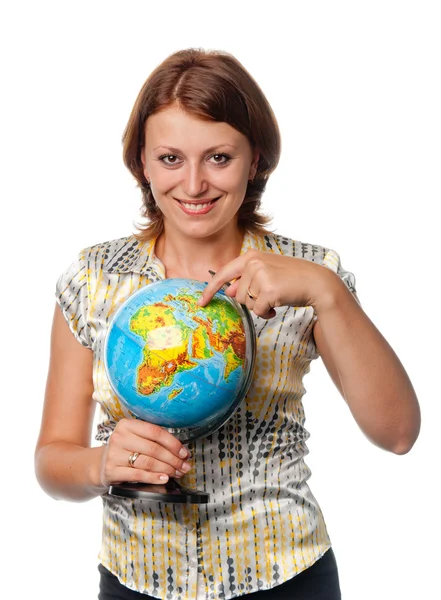 stock image Smiling girl with the globe