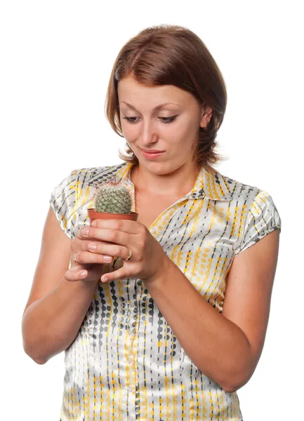 Girl with a cactus — Stock Photo, Image