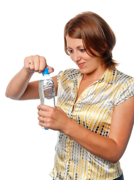Flicka med en vattenflaska — Stockfoto