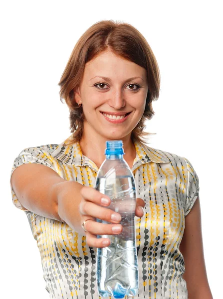 Girl offers a water bottle — Stock Photo, Image