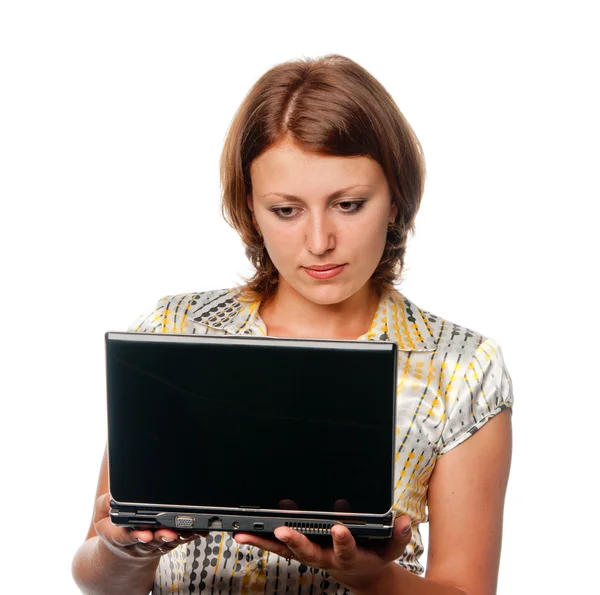 Flicka med bärbar dator Stockbild