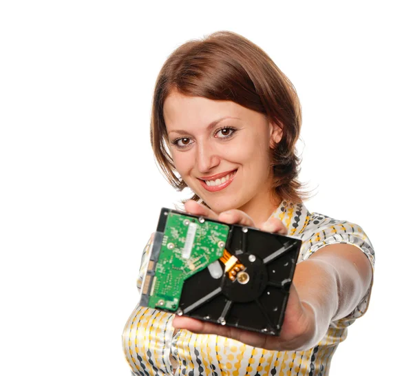 微笑女孩与硬盘驱动程序 图库图片